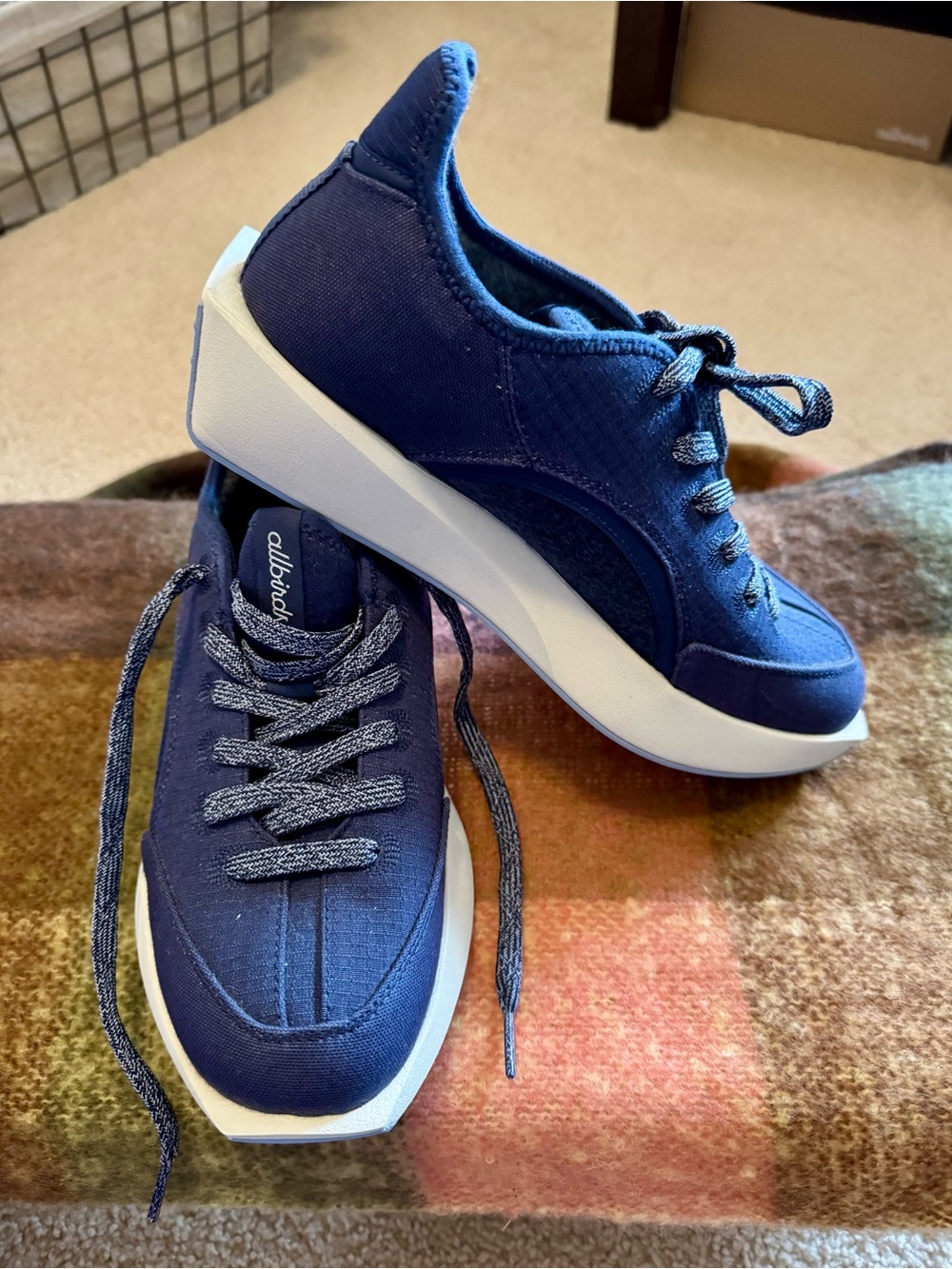 allbirds Women’s Navy Wool Lace-Up Sneakers with White Soles